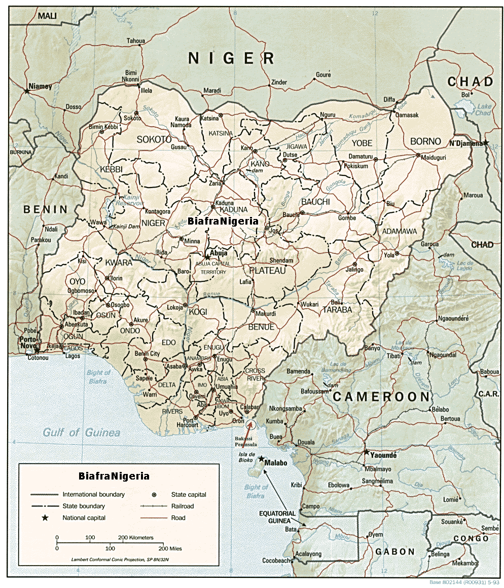 Enlarged Map of BiafraNigeria Showing the Bight of Biafra and Bakassi Peninsula