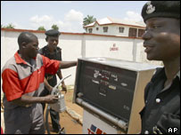 Policemen buying fuel in Nigerian capital Lagos