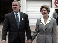 George W Bush and wife Laura outside Crawford polling station