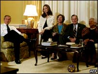 US President George W Bush watching the results with his family, including former President George H Bush