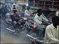 Motorbikes on street in Lagos